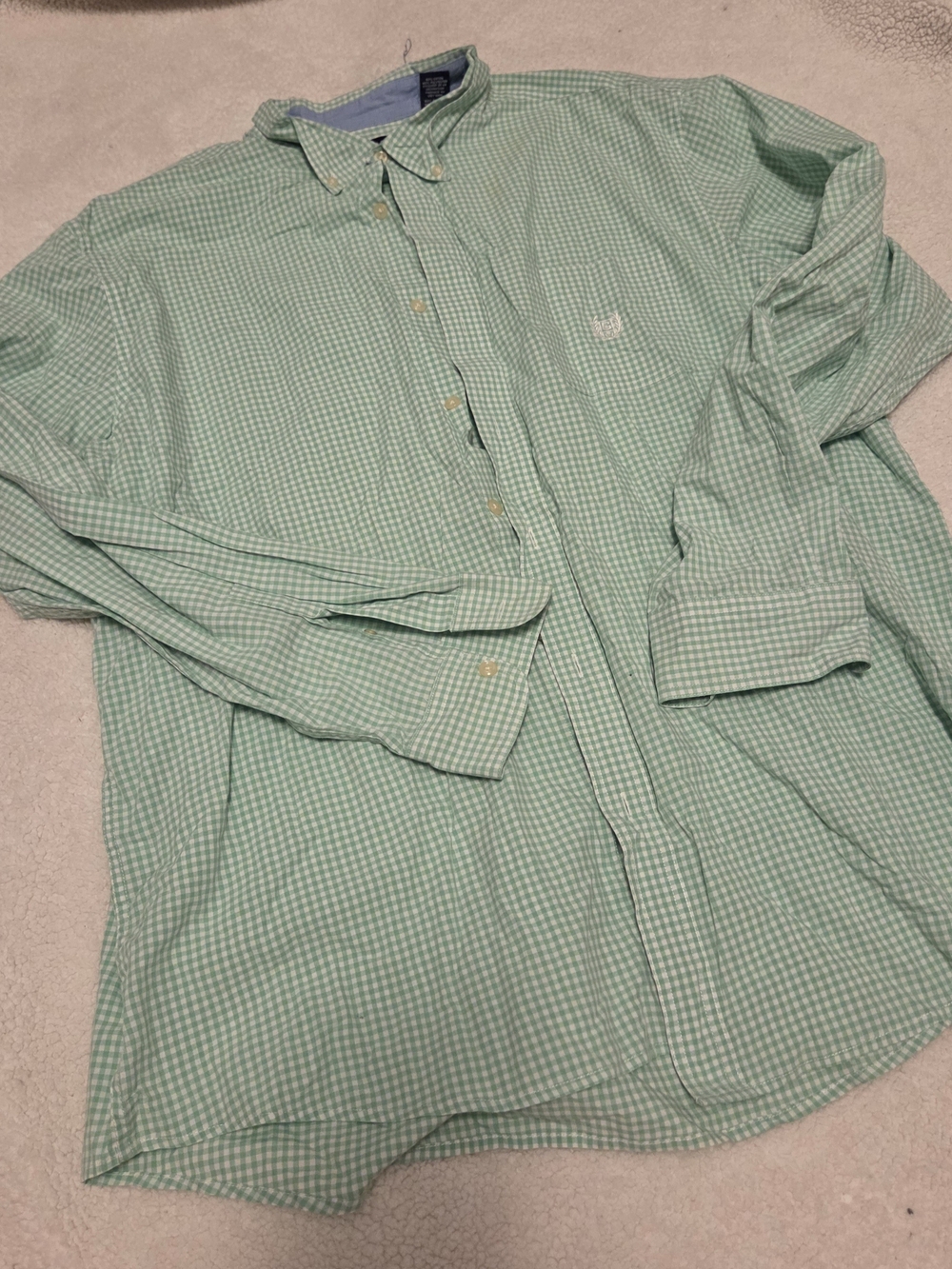 Chaps Light Green Gingham Button-Down Shirt